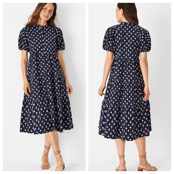 NWOT Ann Taylor Floral Puff Sleeve Shirt Dress Sz M - Picture 1 of 11